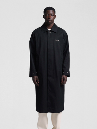 Script Logo Distressed Trench Coat - Black