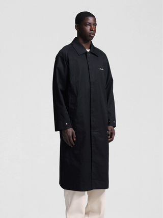 Script Logo Distressed Trench Coat - Black