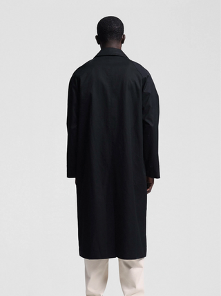 Script Logo Distressed Trench Coat - Black