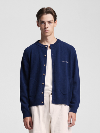 Script Logo Button-up Knit - Navy