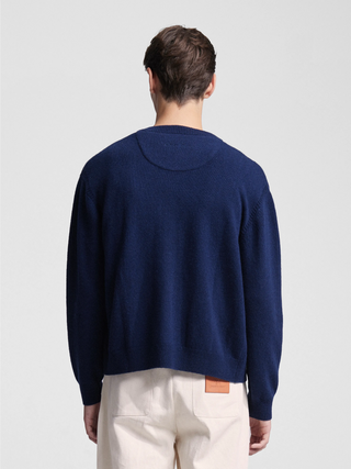 Script Logo Button-up Knit - Navy