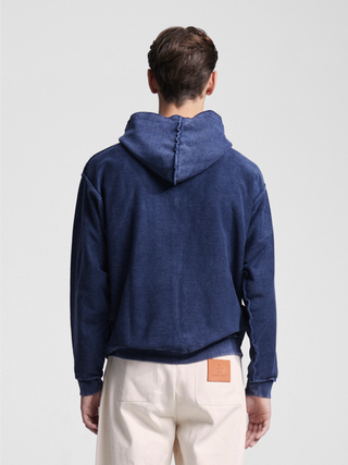 Chest Pocket Zipper Hoodie - Washed Navy