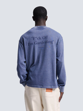 Distressed "F*ck Off I'm Gardening" Longsleeve - Washed Midnight Blue
