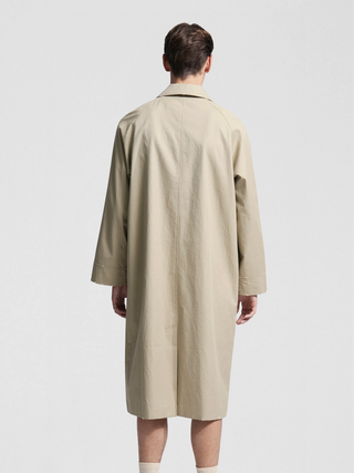Script Logo Distressed Trench Coat - Olive Green