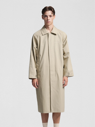 Script Logo Distressed Trench Coat - Olive Green
