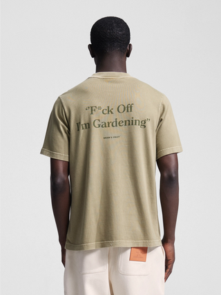 “F*ck Off I'm Gardening” T-Shirt Distressed - Washed Olive Green
