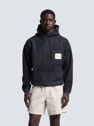 Chest Pocket Hoodie - Washed Charcoal Black
