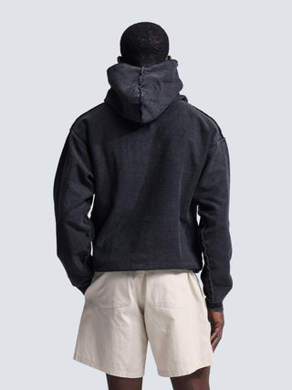 Chest Pocket Hoodie - Washed Charcoal Black