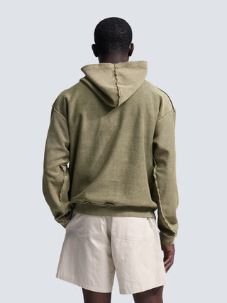 Chest Pocket Zipper Hoodie  - Washed Green