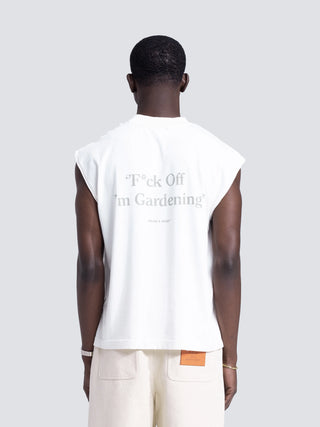 “F*ck Off I'm Gardening” Sleeveless T-Shirt Distressed - White