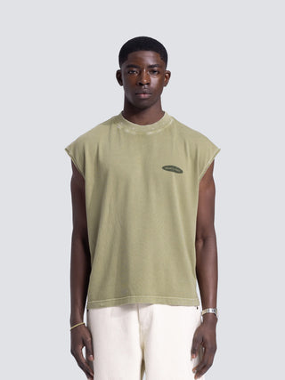 “F*ck Off I'm Gardening” Sleeveless T-Shirt Distressed - Olive Green