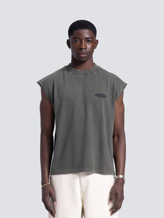 “F*ck Off I'm Gardening” Sleeveless T-Shirt Distressed - Washed Charcoal