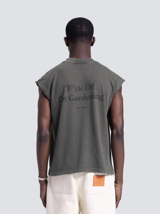 “F*ck Off I'm Gardening” Sleeveless T-Shirt Distressed - Washed Charcoal