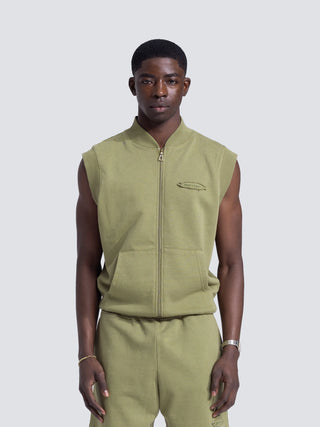 Cut & Sew “F*ck Off I'm Gardening” Sleeveless Vest - Washed Olive