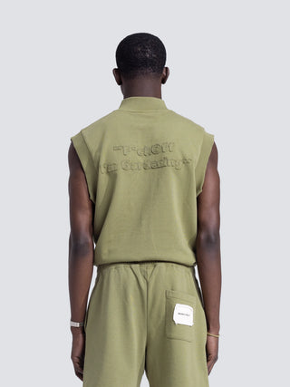 Cut & Sew “F*ck Off I'm Gardening” Sleeveless Vest - Washed Olive