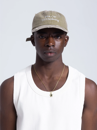 F*ck Off I'm Gardening Cap Distressed - Washed Olive Green