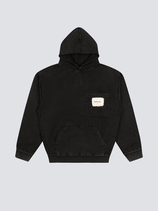 Chest Pocket Hoodie - Washed Charcoal Black