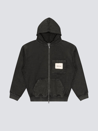 Chest Pocket Zipper Hoodie - Washed Charcoal