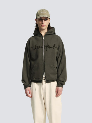 Garden Hose Chain Stitch Zipper Hoodie - Solid Charcoal