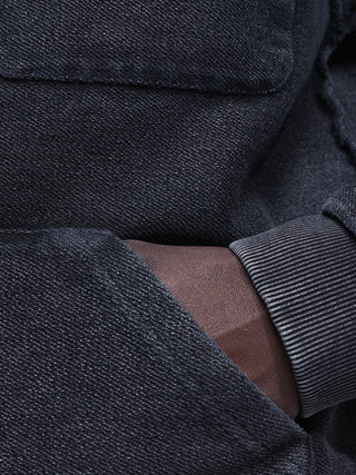 Chest Pocket Hoodie - Washed Charcoal Black