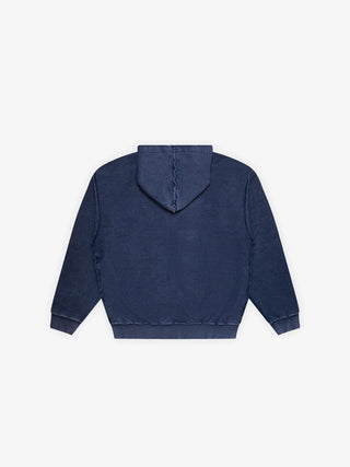 Chest Pocket Zipper Hoodie - Washed Navy