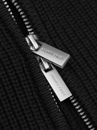 Full Zip Stamp Knit - Black