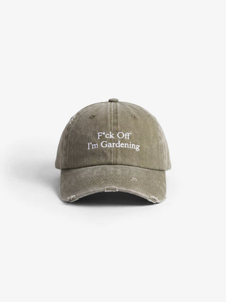 Distressed ''F*ck Off I'm Gardening'' Cap - Olive Green
