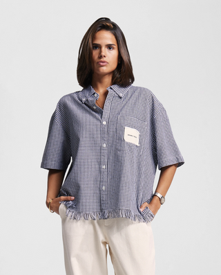 Distressed Farmer’s Shirt Shortsleeve - Black