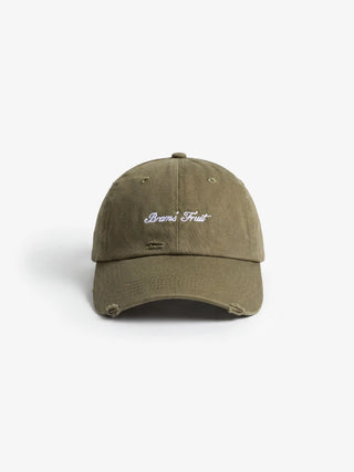 Distressed Script Logo Cap - Olive Green