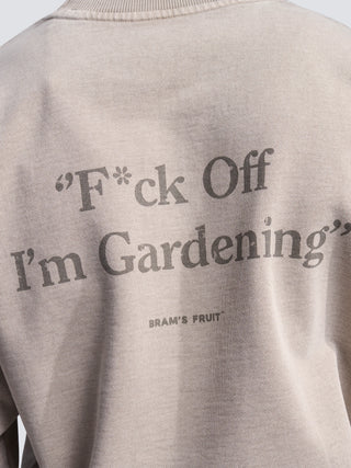 Distressed “F*ck Off I'm Gardening” Crewneck - Washed Khaki