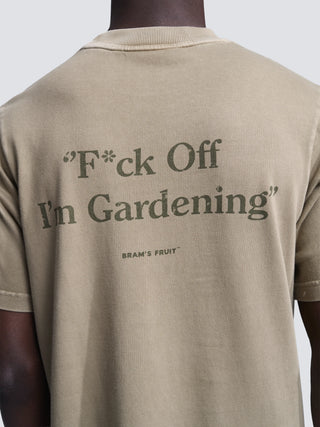 Distressed  "F*ck Off I'm Gardening" T-shirt - Washed Khaki