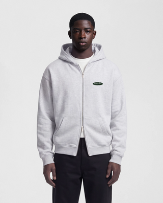 Distressed “F*ck Off” Zipper Hoodie - Grey Melange