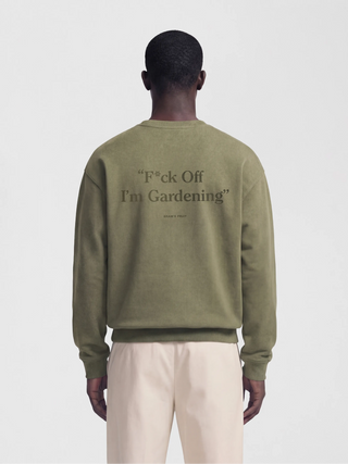 Distressed F*ck Off I'm Gardening Crewneck - Washed Olive Green
