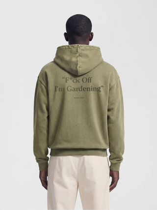 Distressed F*ck Off I'm Gardening Hoodie - Washed Olive Green