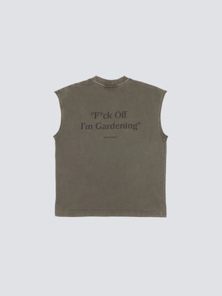 “F*ck Off I'm Gardening” Sleeveless T-Shirt Distressed - Washed Charcoal