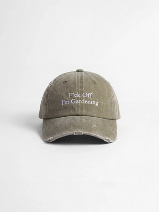 F*ck Off I'm Gardening Cap Distressed - Washed Olive Green