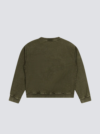 Chest Pocket Crewneck  - Washed Olive Green