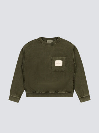 Chest Pocket Crewneck  - Washed Olive Green