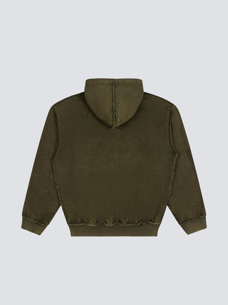Chest Pocket Zipper Hoodie  - Washed Green