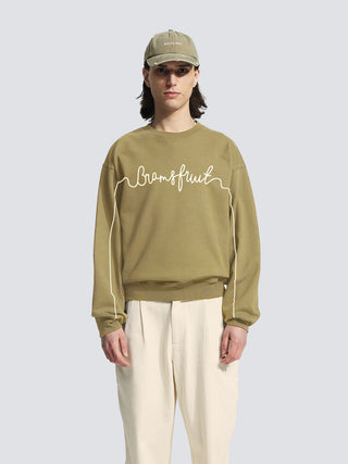 Garden Hose Chain Stitch Crewneck - Solid Olive Green