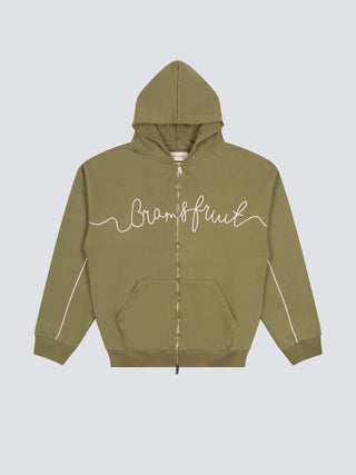 Garden Hose Chain Stitch Zipper Hoodie - Solid Olive Green