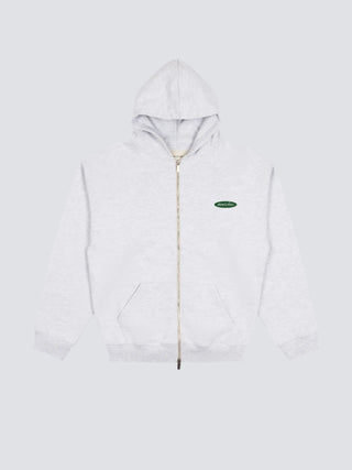 Distressed “F*ck Off” Zipper Hoodie - Grey Melange