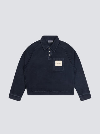 Chest Pocket Sweat Polo - Washed Midnight Blue