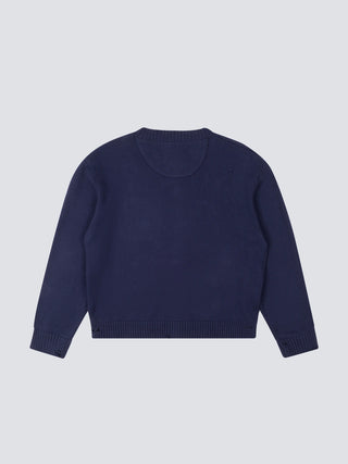 Distressed Chest Pocket Cardigan - Navy