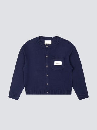 Distressed Chest Pocket Cardigan - Navy