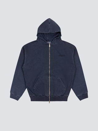 Distressed F*ck Off Zipper Hoodie - Washed  Navy