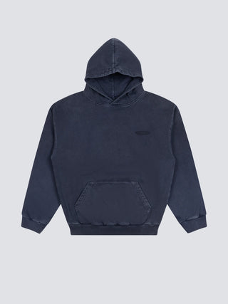 Distressed “F*ck Off” Hoodie - Washed Midnight Blue
