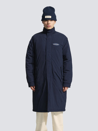 Emblem Patch Padded Trench Coat - Navy