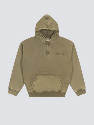 Cut & Sew Quarter Zip Hoodie - Washed Olive Green