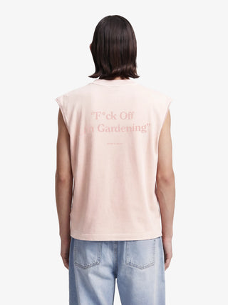 Distressed “F*ck Off I'm Gardening” Sleeveless T-shirt - Strawberry Milkshake Pink